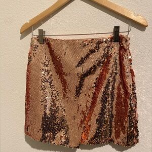 superdown Glittering Sequin Mini Skirt in Gold and Pink